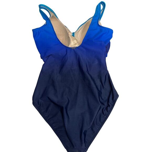 Lands End Women’s Slendersuit wrap One Piece Swimsuit Blue Ombré Size 12 - Picture 2 of 8